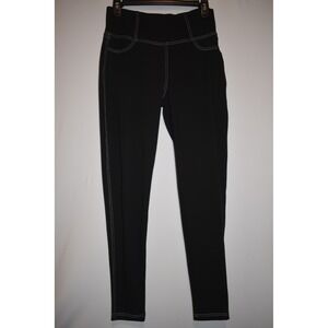 Vooveeya Womens Leggings, High Waisted, Back Pockets, Tummy Control Black Sz L